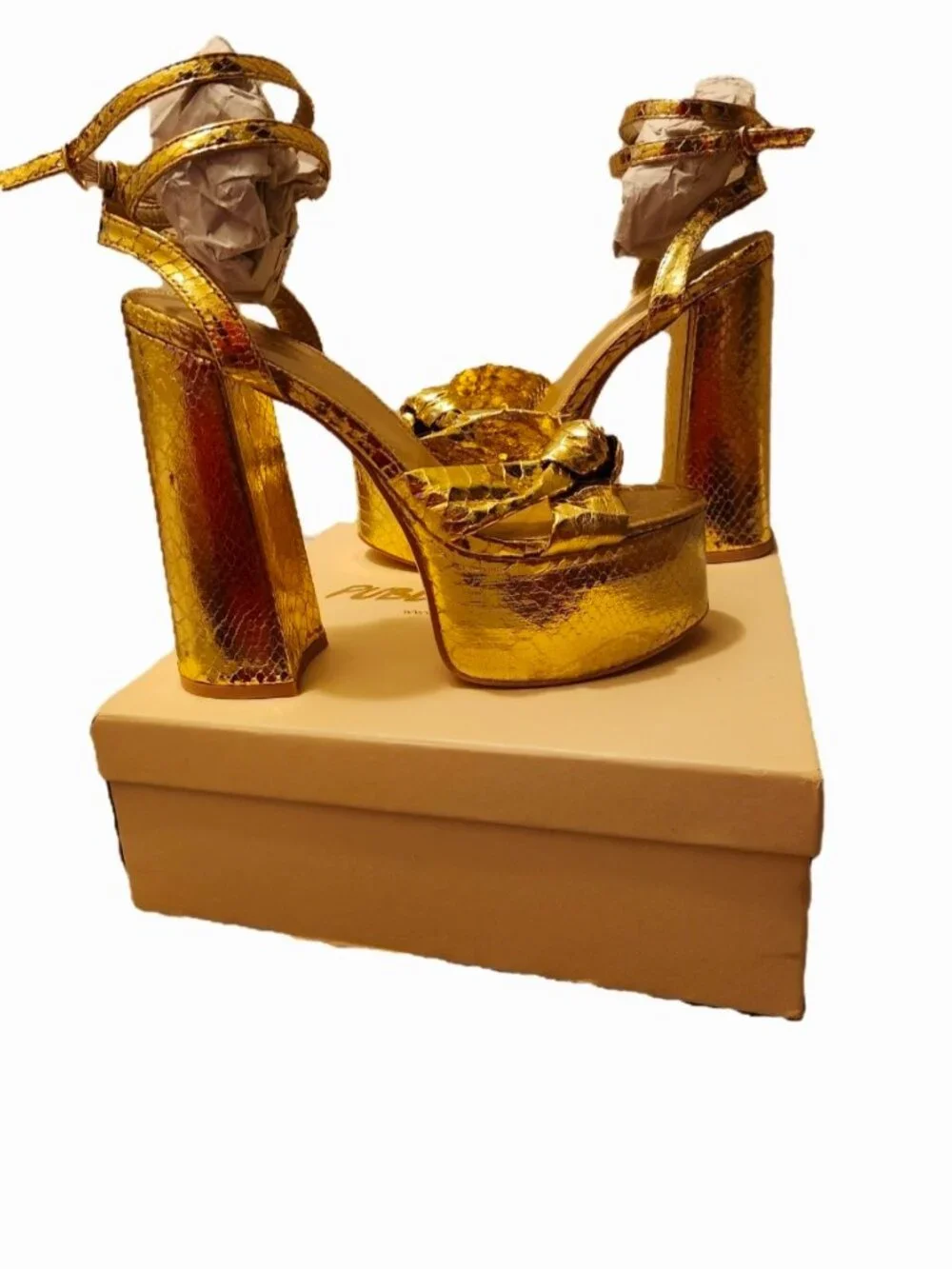 NWB ASOS x Public Desire Leo Metallic Gold Platform Sandal Size 8